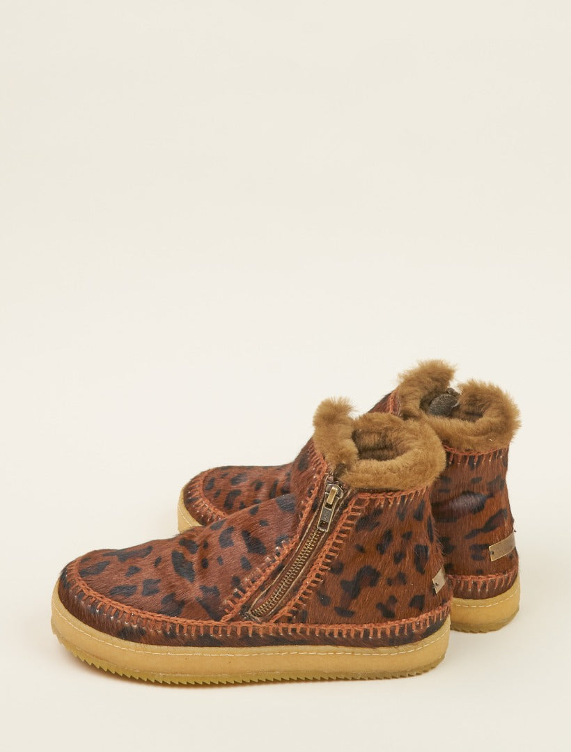 Setsu Crochet Side Zip Ankle Boot Leopard Brown