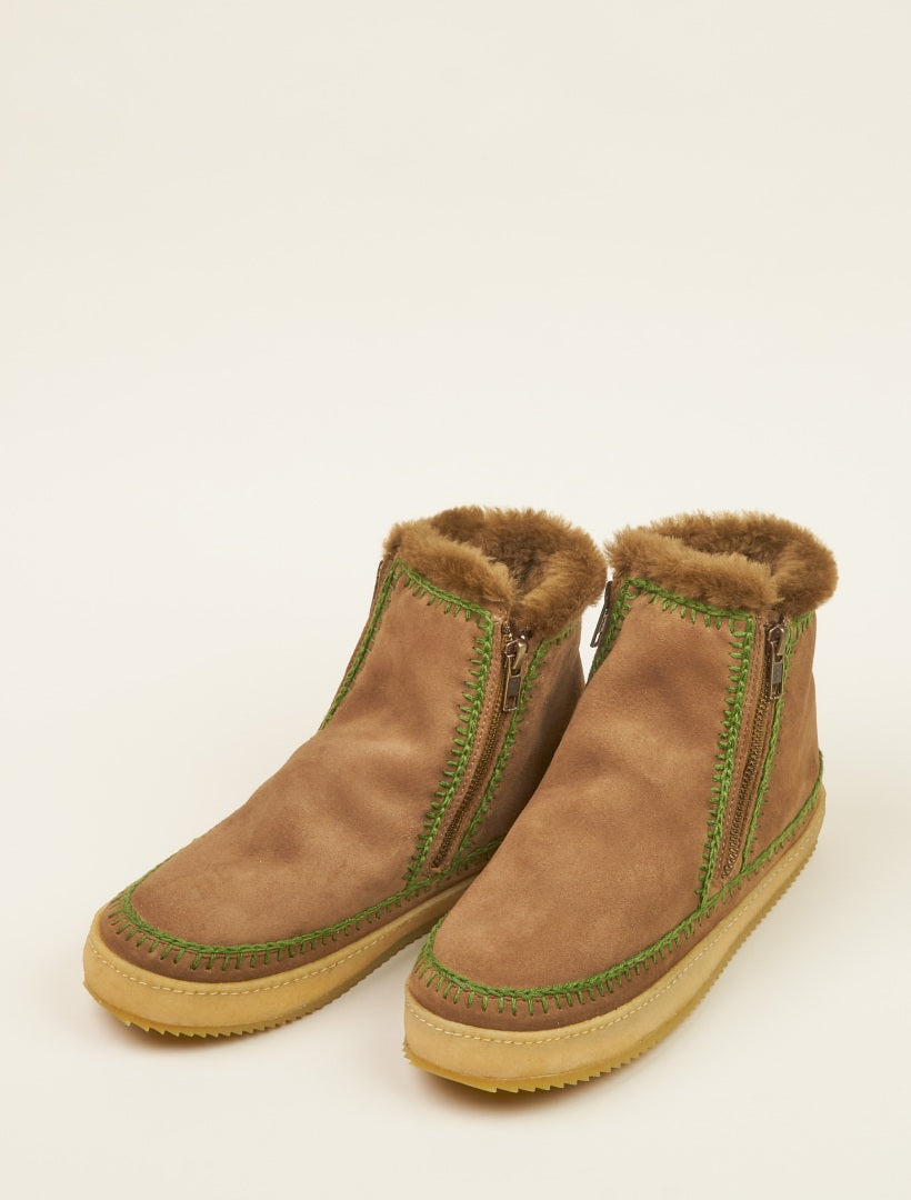 Setsu Crochet Side Zip Ankle Boot Camel Suede Khaki