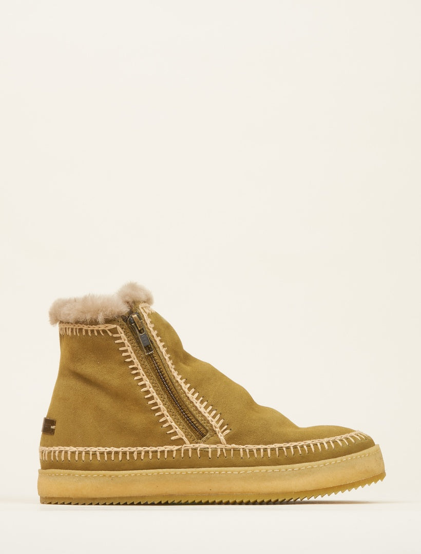 Setsu Crochet Side Zip Ankle Boot Khaki Suede