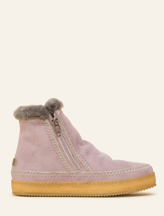 Setsu Crochet Side Zip Ankle Boot Lilac Suede Light Grey