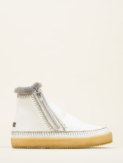 Setsu Crochet Side Zip Ankle Boot White Leather