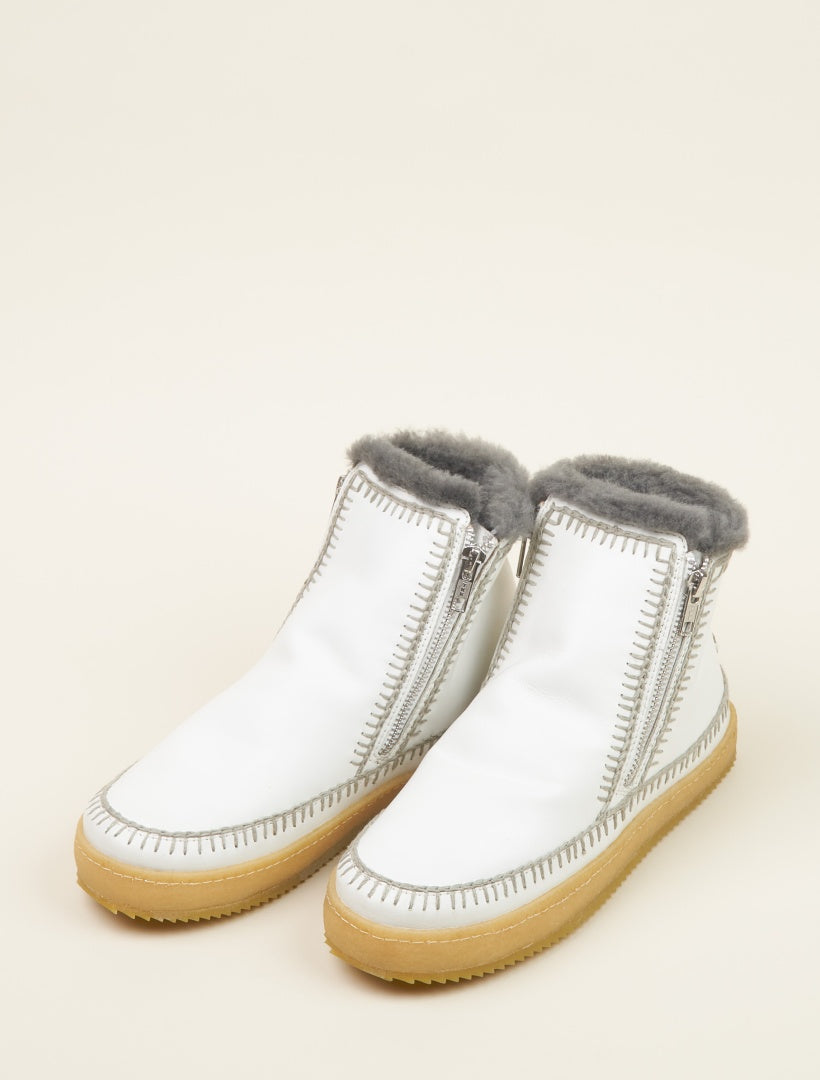 Setsu Crochet Side Zip Ankle Boot White Leather