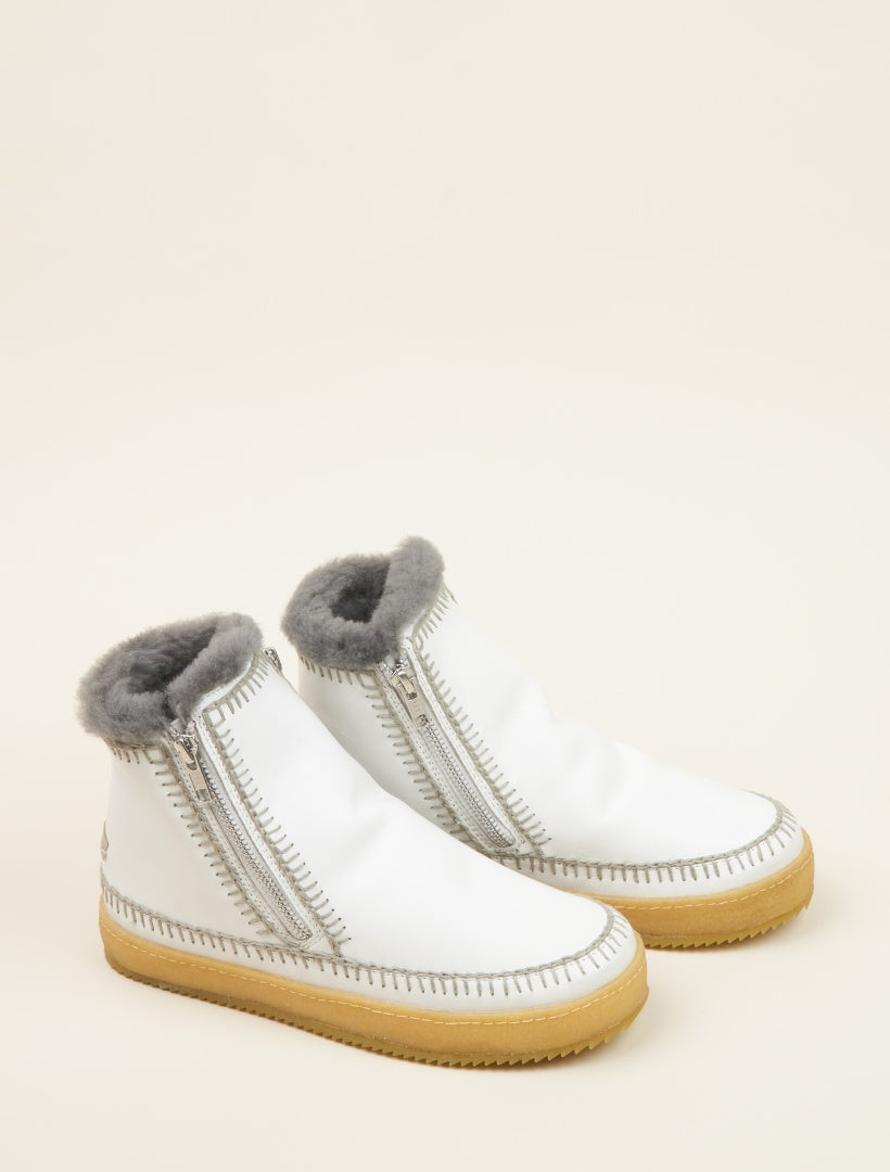 Setsu Crochet Side Zip Ankle Boot White Leather
