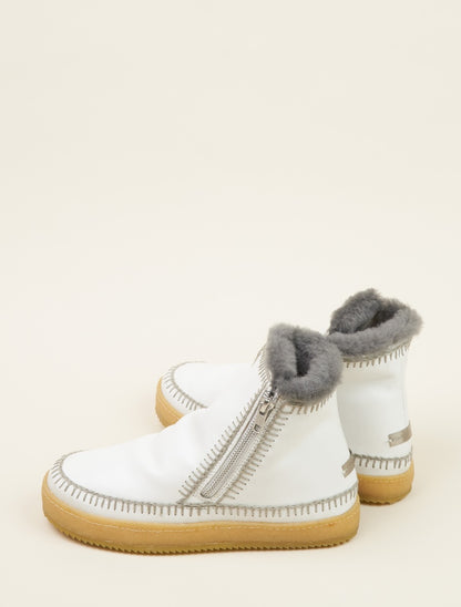 Setsu Crochet Side Zip Ankle Boot White Leather