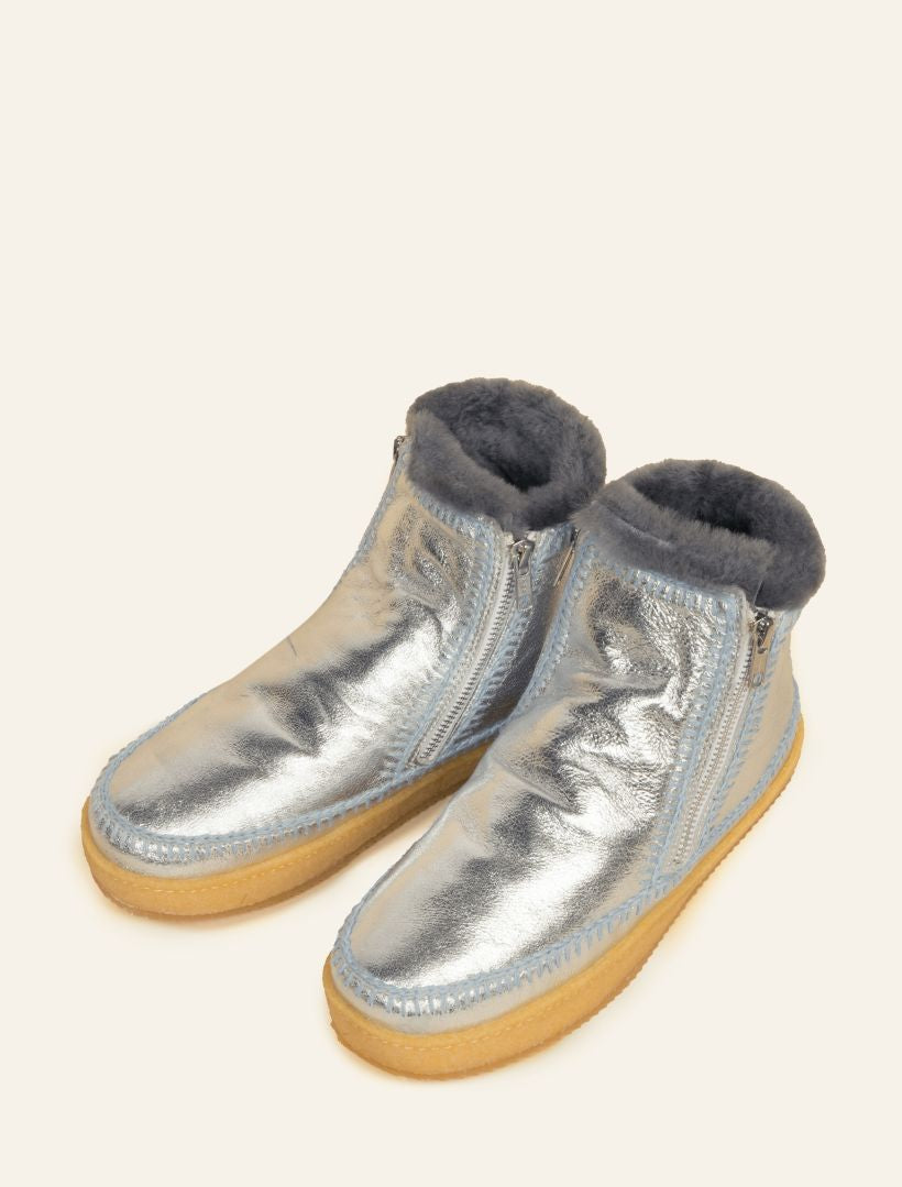 Setsu Crochet Zip Ankle Boot Silver Shimmer
