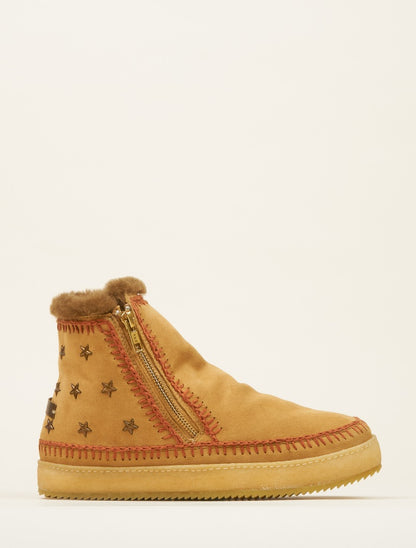 Setsu Stars Crochet Side Zip Ankle Boot Saffron Suede