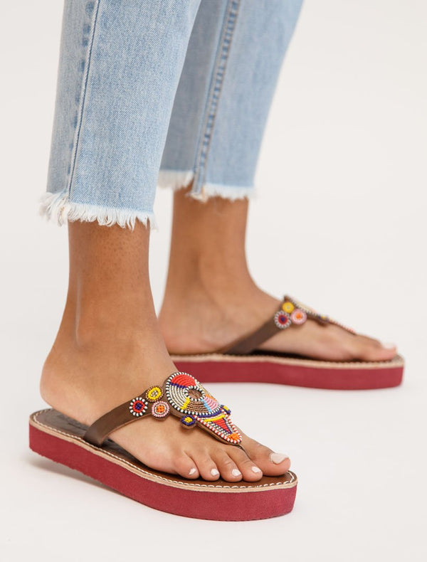 Shibli SSR Leather Sandal Red Mix
