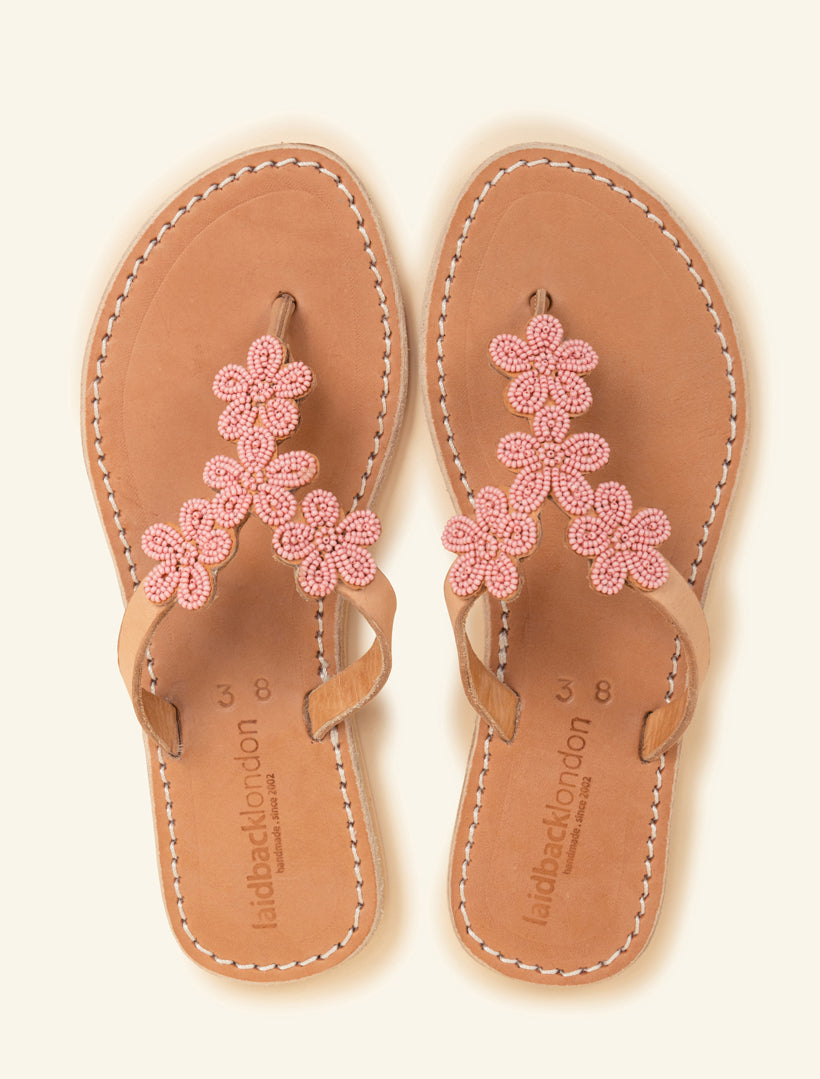 Robyn Flat Light Brown Leather Baby Pink