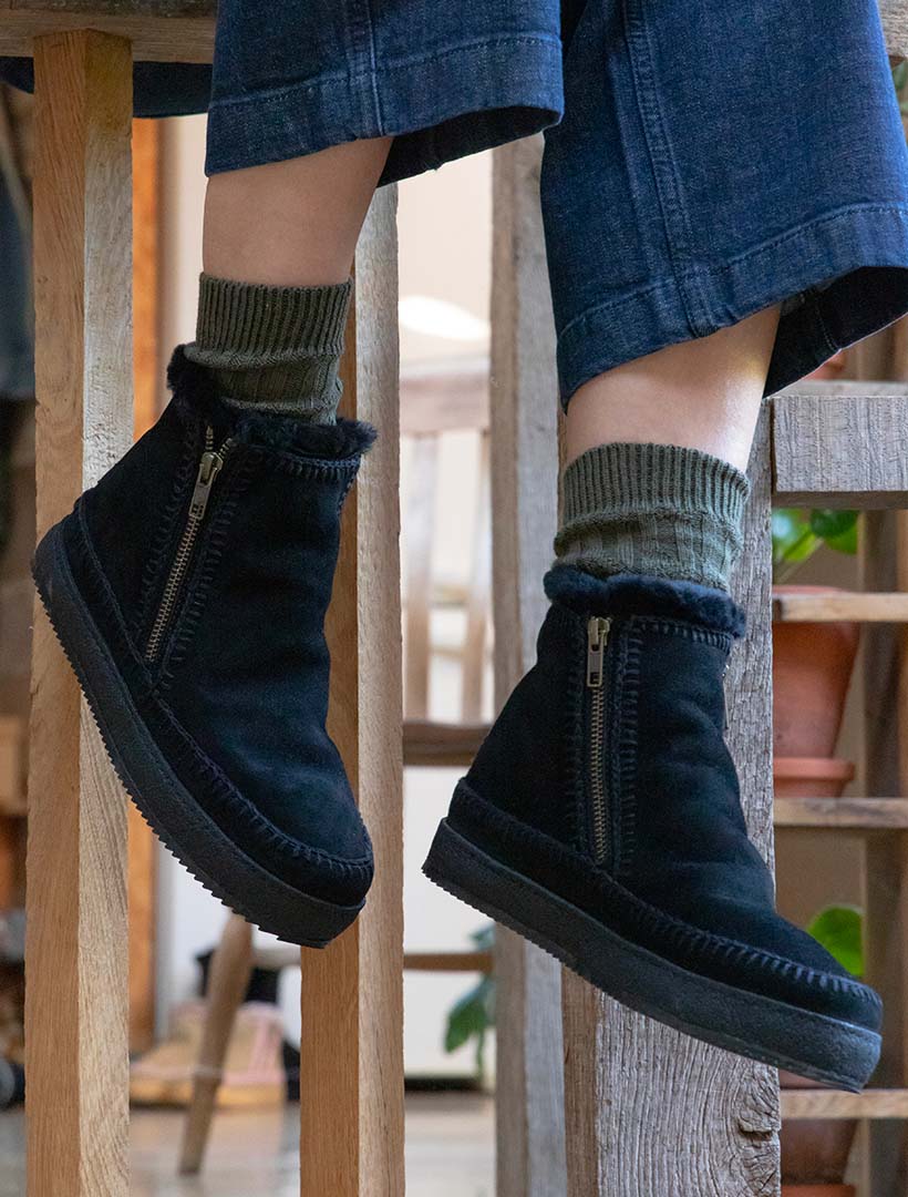 Setsu Crochet Ankle Boot Black Suede