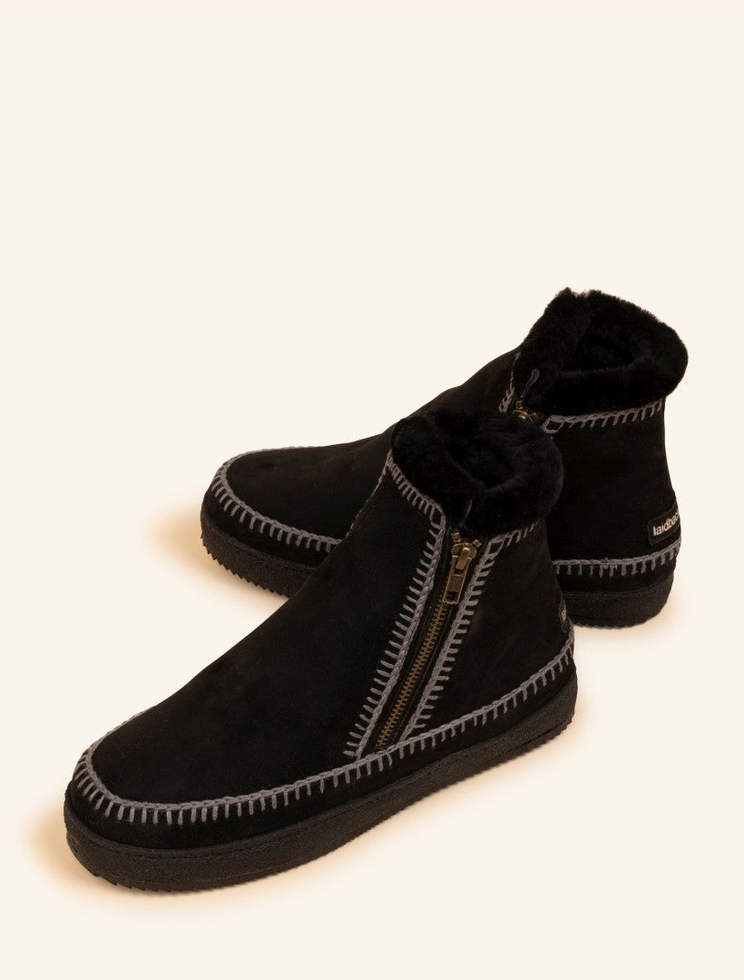 Setsu Crochet Side Zip Ankle Boot Black Suede Grey