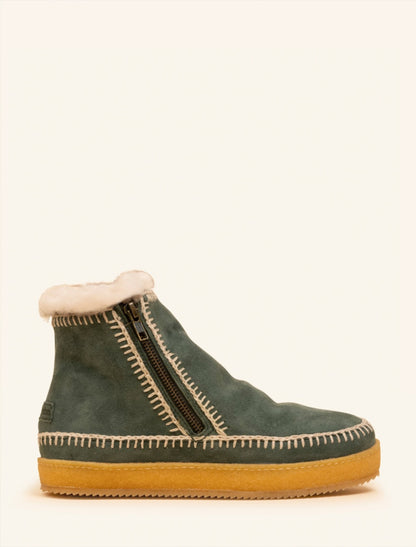 Setsu Crochet Side Zip Ankle Boot Bottle Green Suede