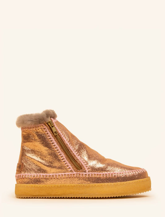 Setsu Crochet Side Zip Ankle Boot Copper Shimmer