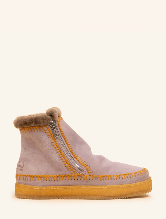 Setsu Crochet Side Zip Ankle Boot Lilac Suede Turmeric
