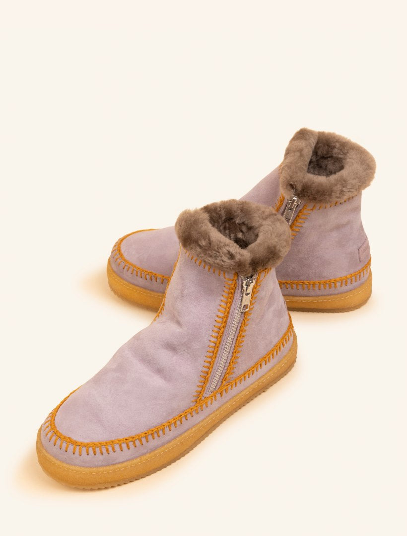 Setsu Crochet Side Zip Ankle Boot Lilac Suede Turmeric