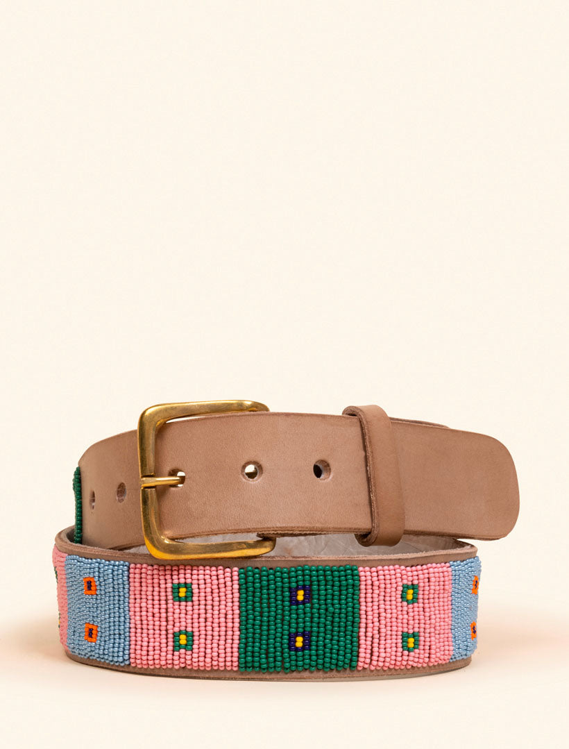 Strype Leather Belt Baby Pink Mix