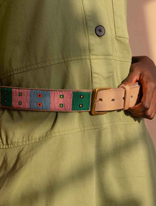 Strype Leather Belt Baby Pink Mix