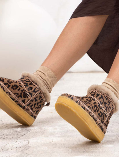 Nyuki Crochet Pull On Ankle Boot Mocha Leopard