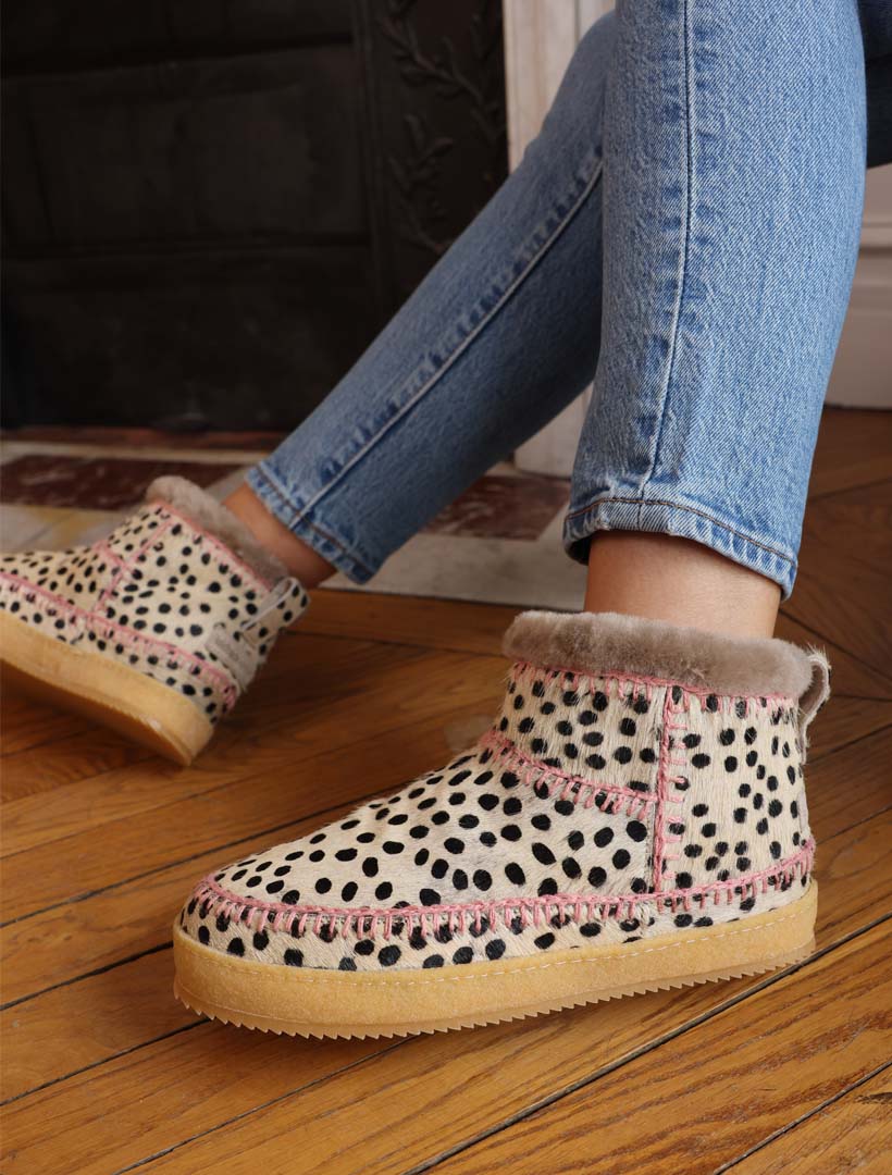 Nyuki Crochet Pull On Ankle Boot Cheetah