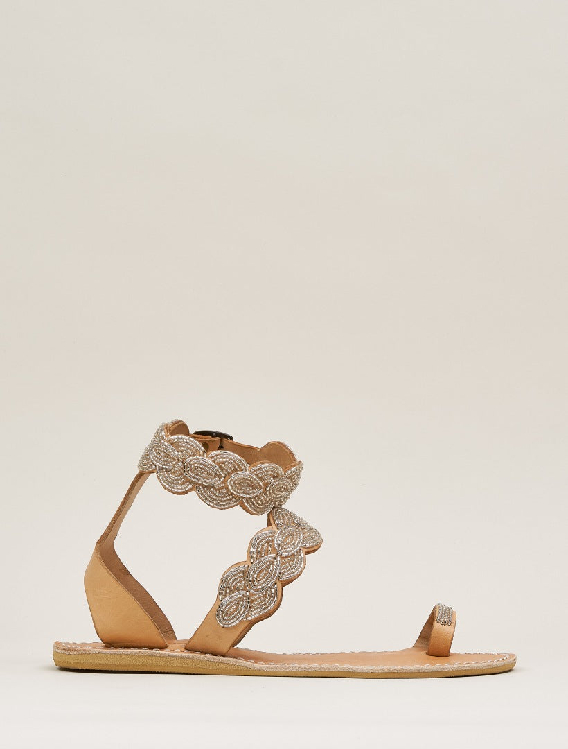 Rumi Flat Ankle Strap Leather Sandal Silver