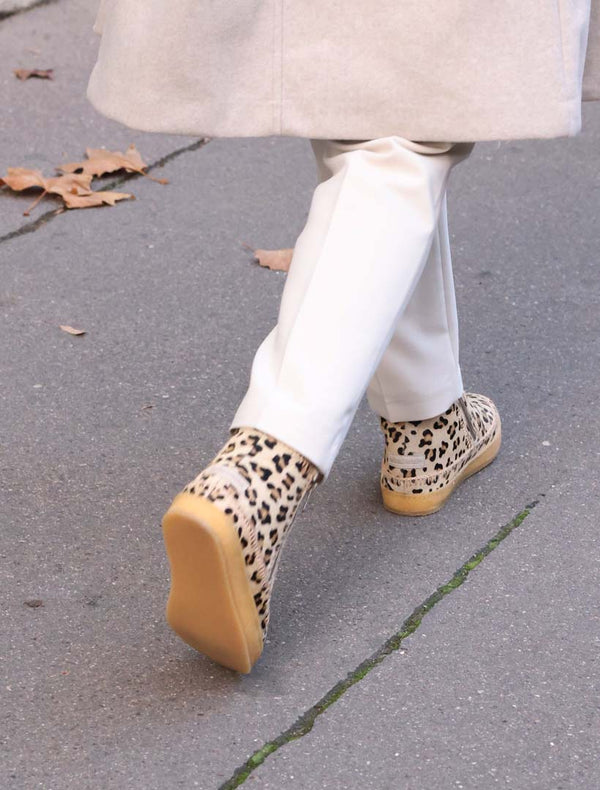 Setsu Crochet Side Zip Ankle Boot Leopard Beige